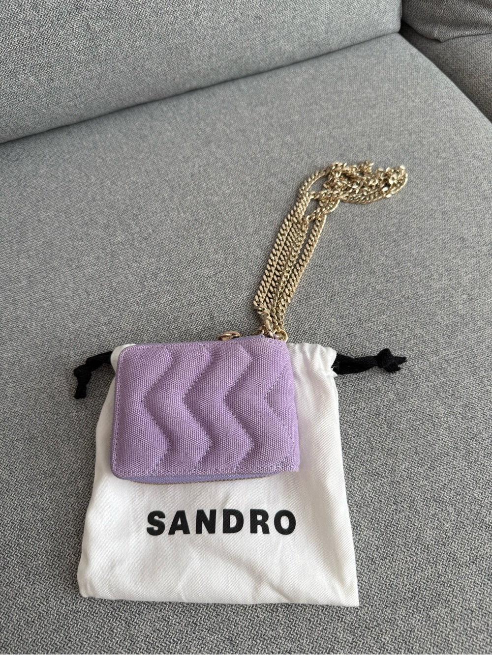 Sandro Lilac Quilted Crossbody Wallet with Gold Chain